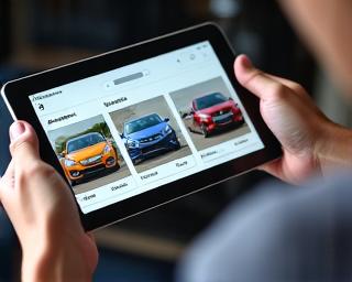 Customer interacting with a digital tablet showcasing car options